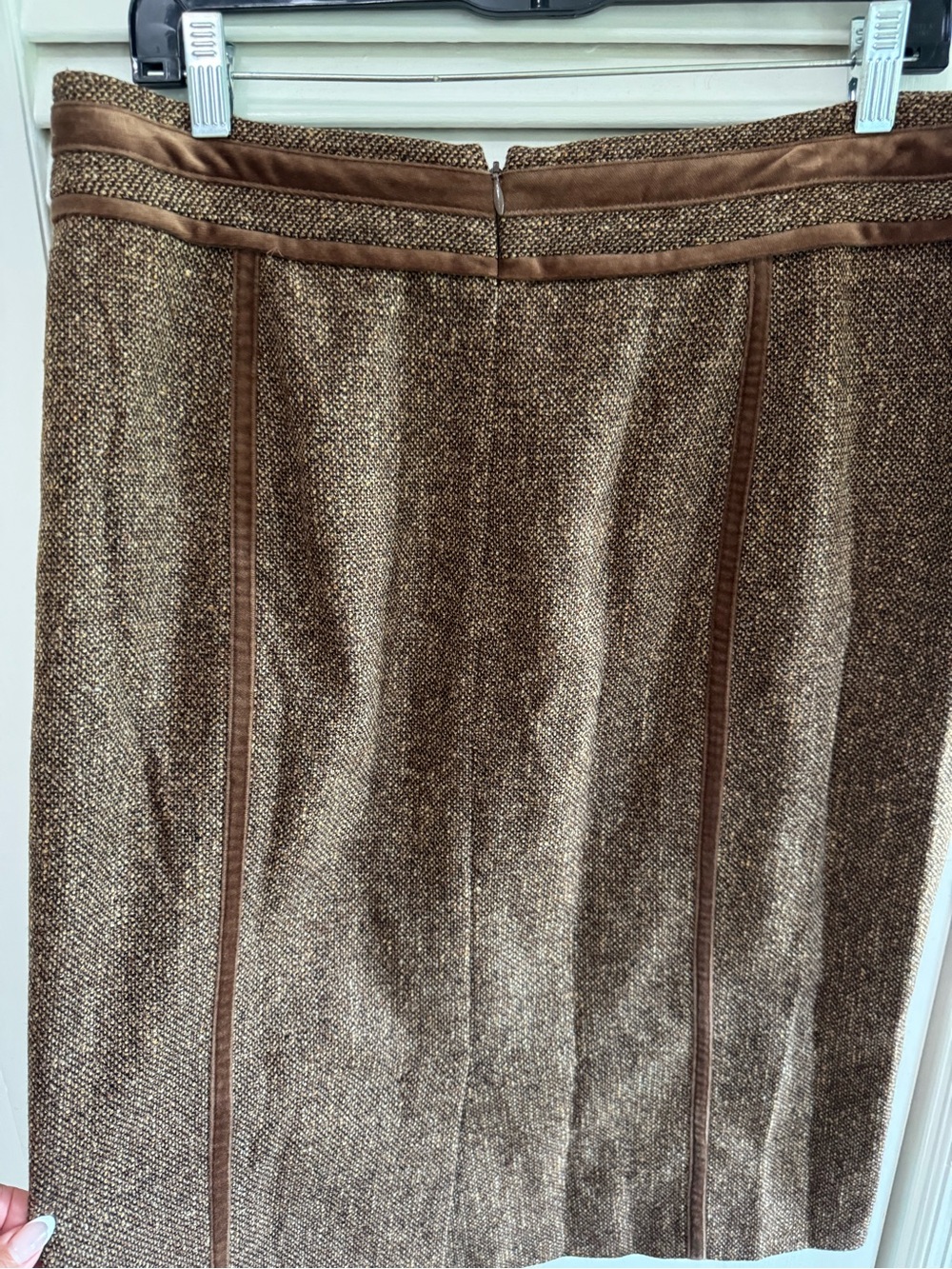 Brooks Brothers Brown Tweed Pencil Skirt with Suede Trim